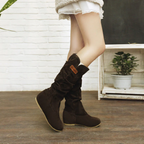 Women's Western Lace Mid-Calf Boots - Crinkle Suede Slouch Cowboy Boots