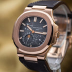 Nautilus 40mm 5712R-001 Moon Phase Power Reserve Rose Gold Brown Dial Leather Strap