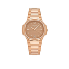 Nautilus Ladies 35mm 7118/1200R-010 Rose Gold Golden Dial Diamond Bezel