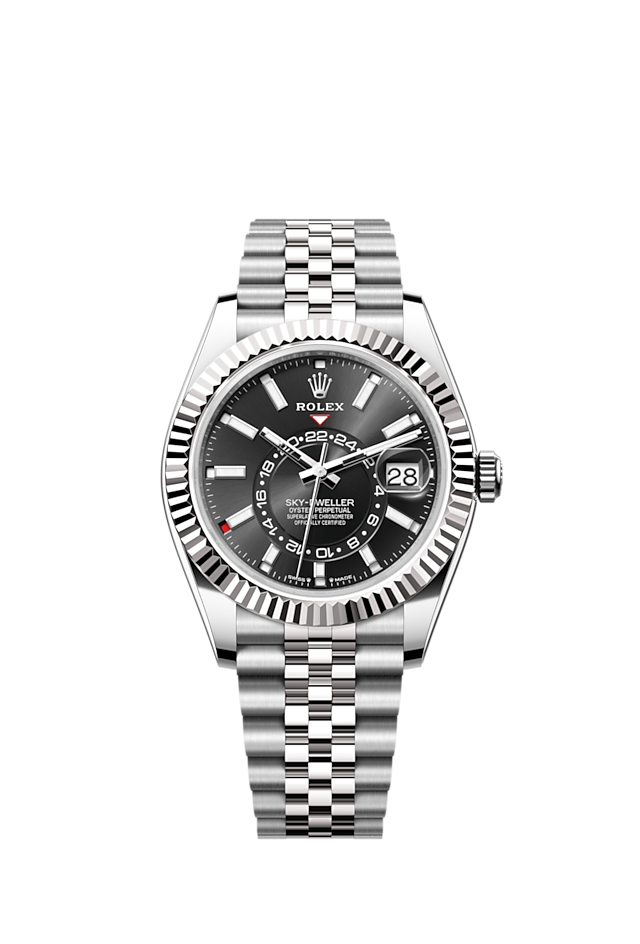 Sky-Dweller, 42mm, Oystersteel and 18k White Gold, Black, Jubilee