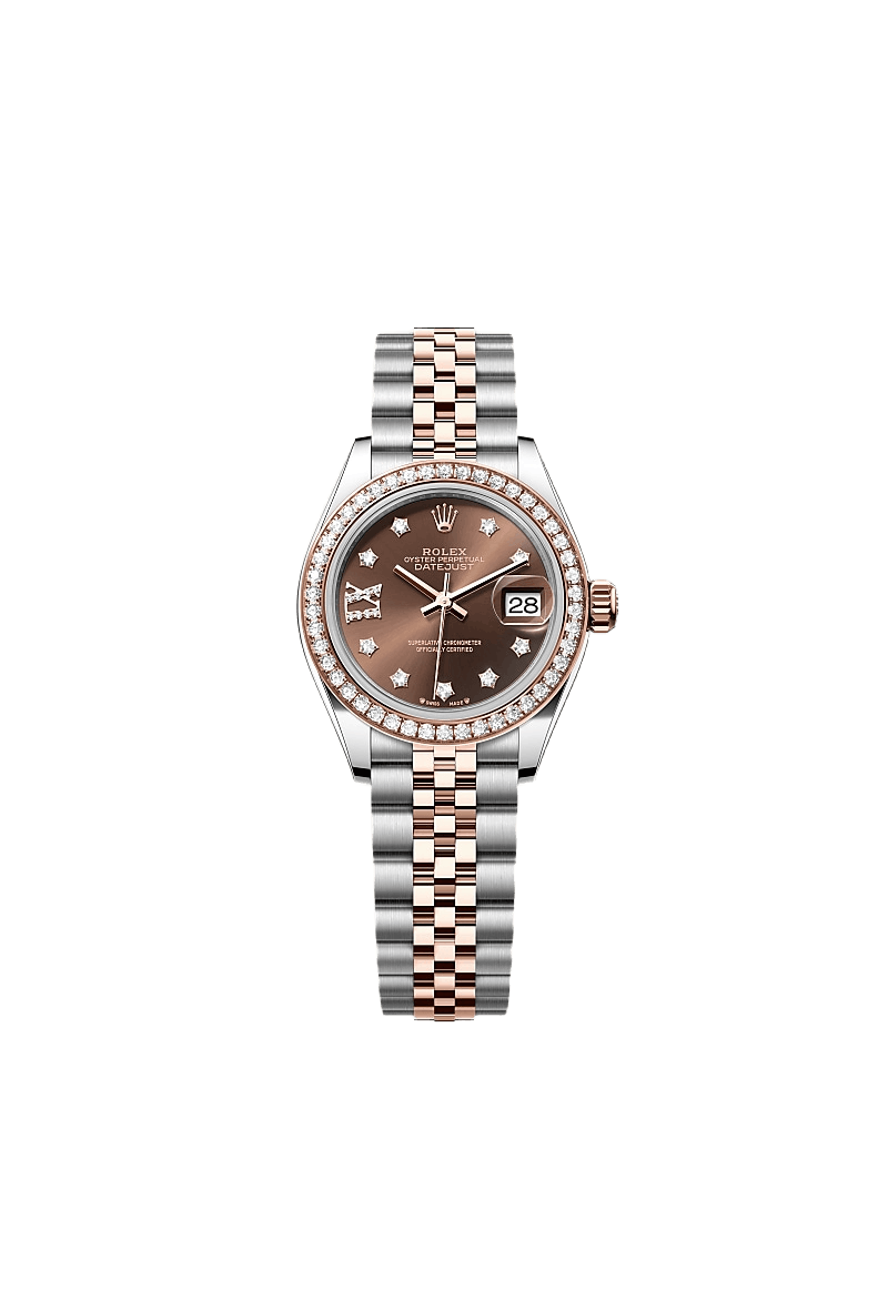 Lady-Datejust Oyster, 28 mm, Oystersteel, Everose gold and diamonds