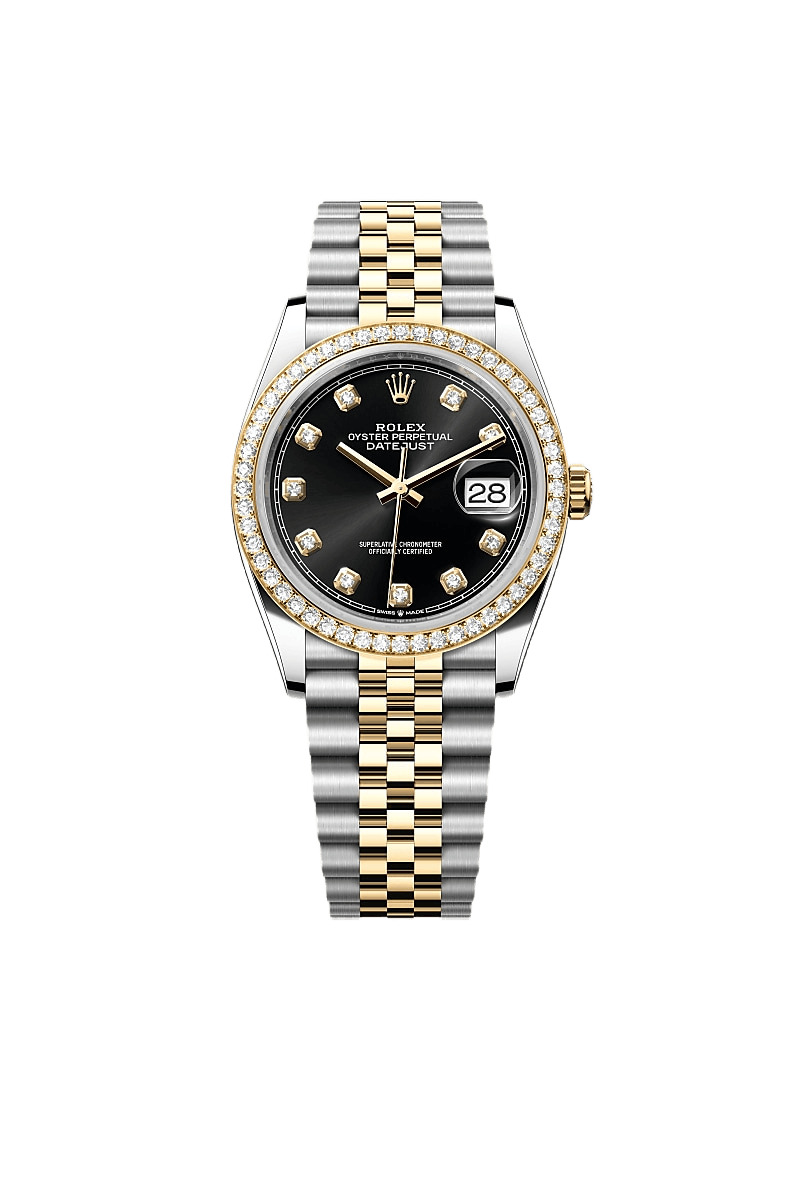 Datejust 36 Oyster, 36 mm, Oystersteel, yellow gold and diamonds