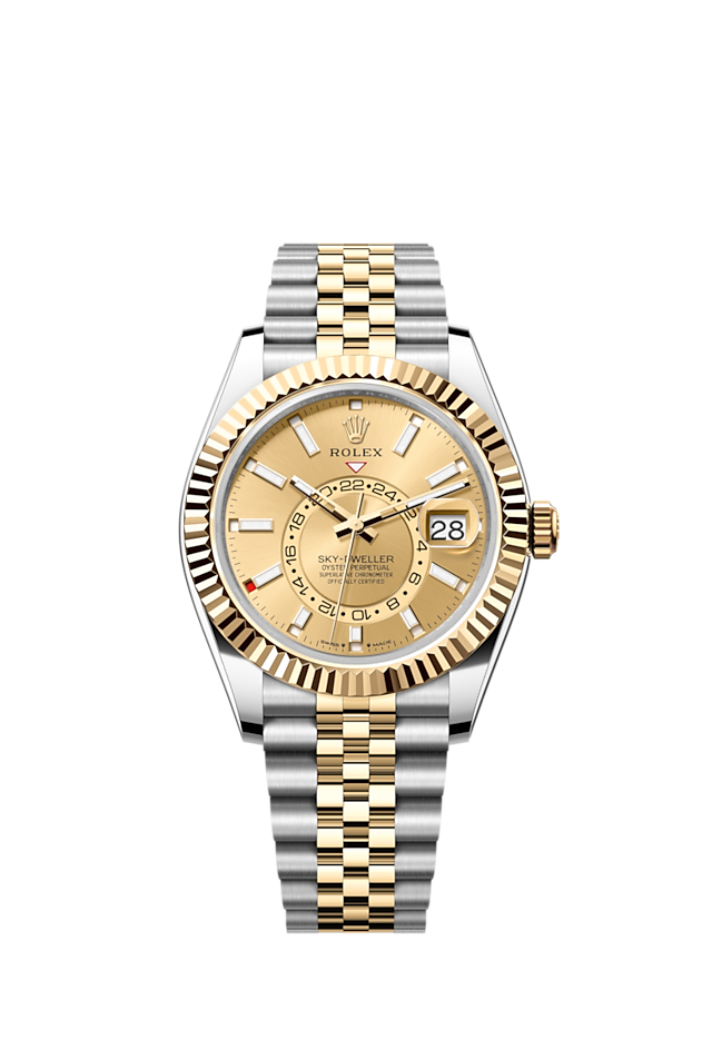 Sky-Dweller, 42mm, Oystersteel and 18k Yellow Gold, Champagne, Jubilee