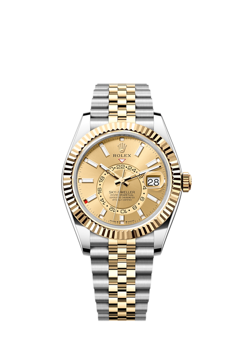 Sky-Dweller, 42mm, Oystersteel and 18k Yellow Gold, Champagne, Jubilee