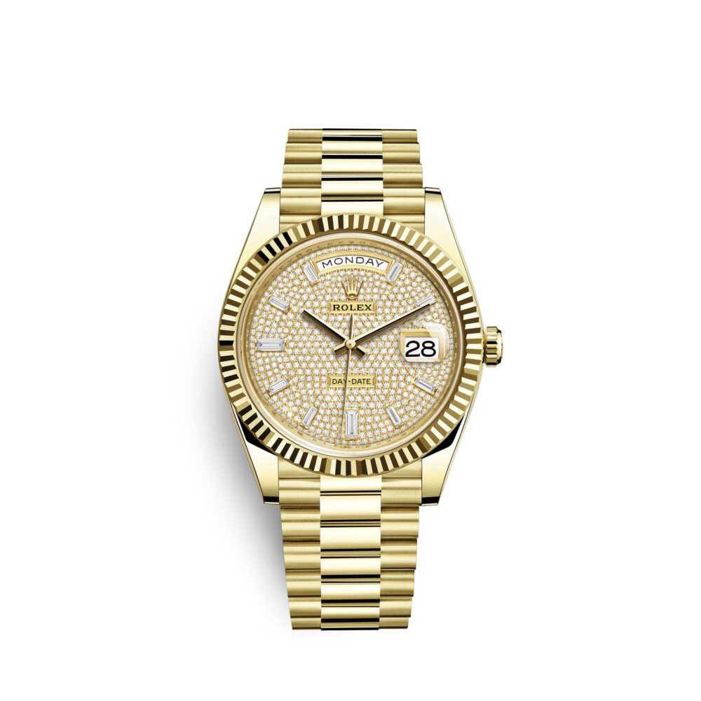 Day-Date Yellow Gold Pavé Dial Fluted Bezel
