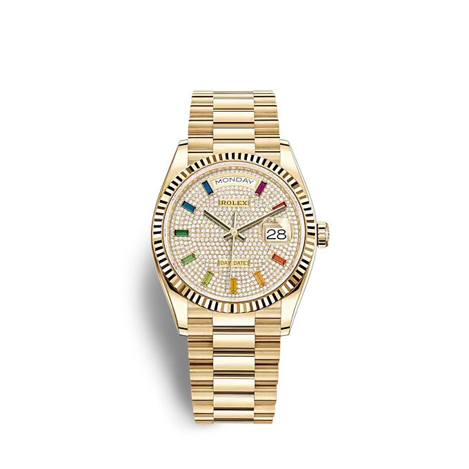Day-Date 40 “Rainbow Paved Diamond Dial” in Yellow Gold