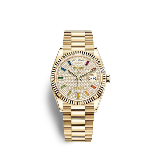 Day-Date 40 “Rainbow Paved Diamond Dial” in Yellow Gold
