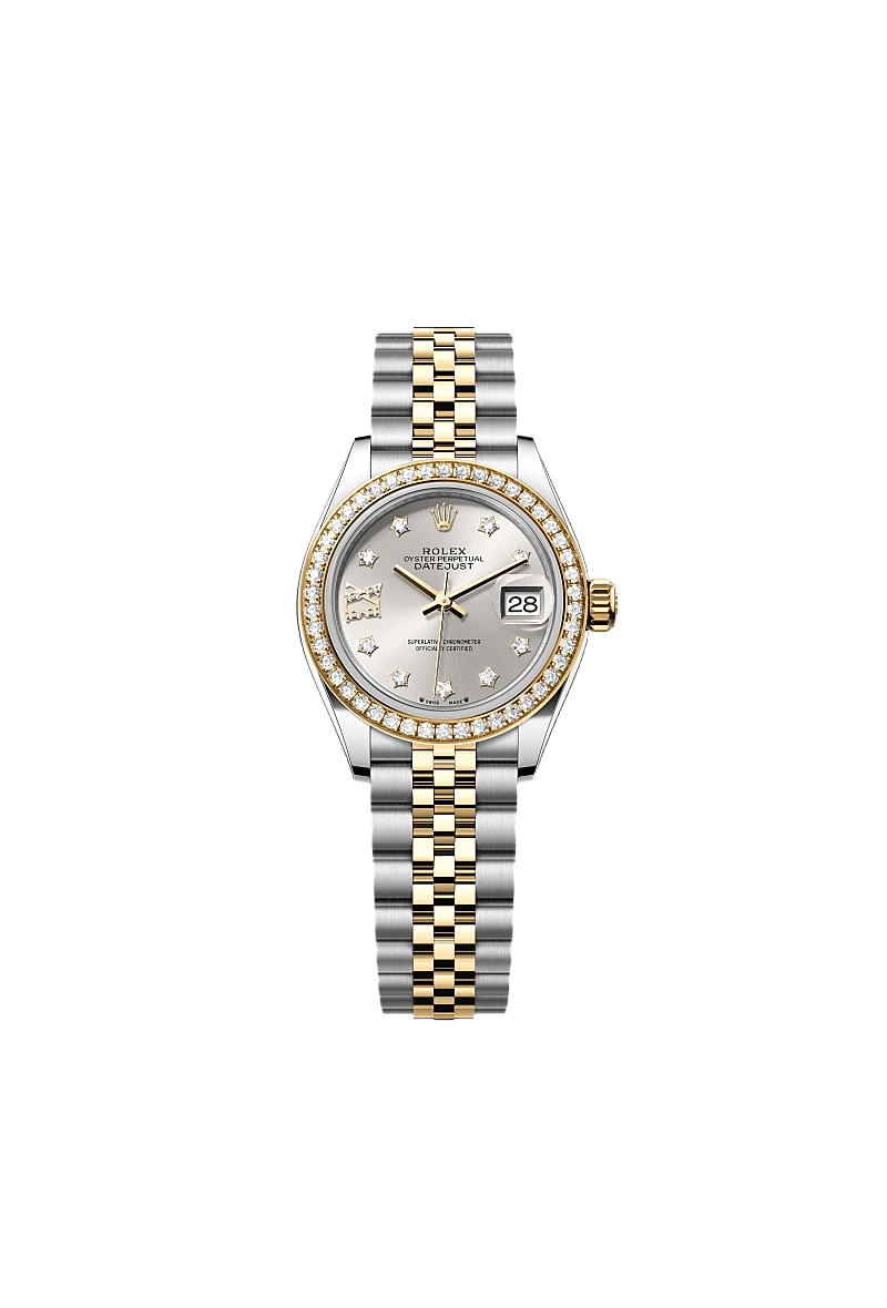 Lady-Datejust Oyster, 28 mm, Oystersteel, yellow gold and diamonds