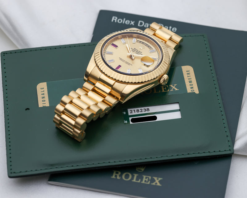 Day-Date II 218238 Full Set Factory Ruby Baguette Dial