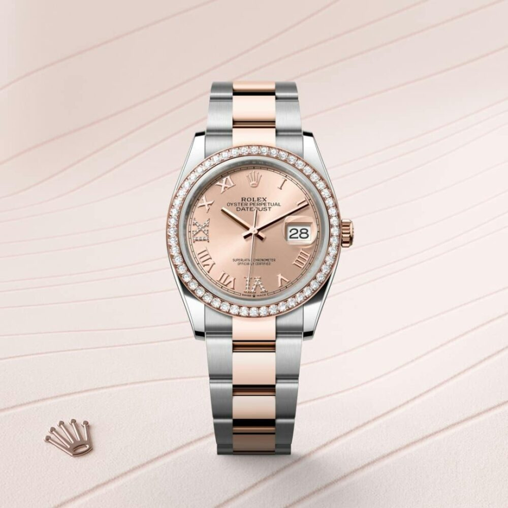 Datejust 36 Oyster, 36 mm, Oystersteel, Everose gold and diamonds