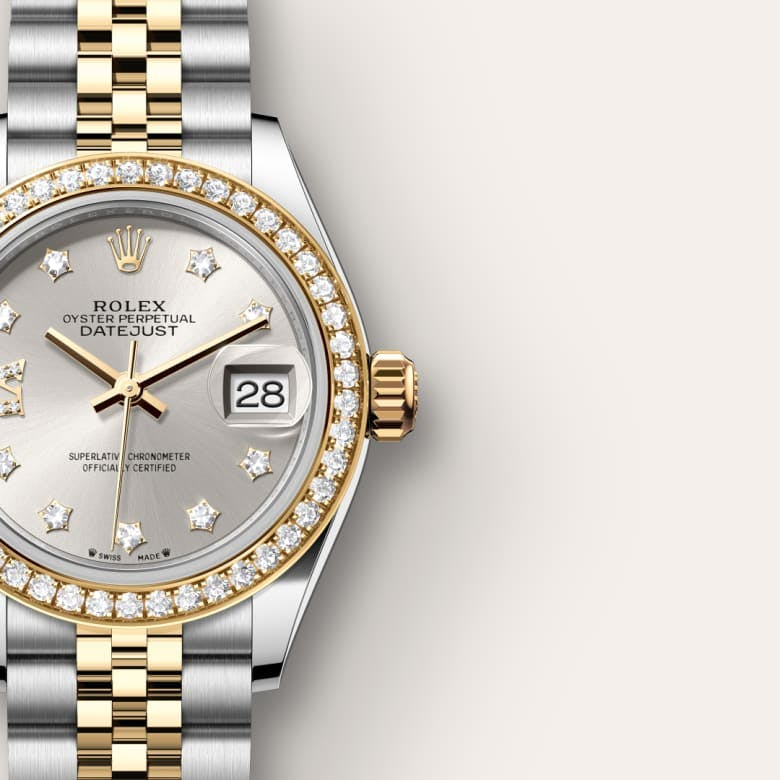 Lady-Datejust Oyster, 28 mm, Oystersteel, yellow gold and diamonds