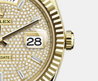 Day-Date Yellow Gold Pavé Dial Fluted Bezel