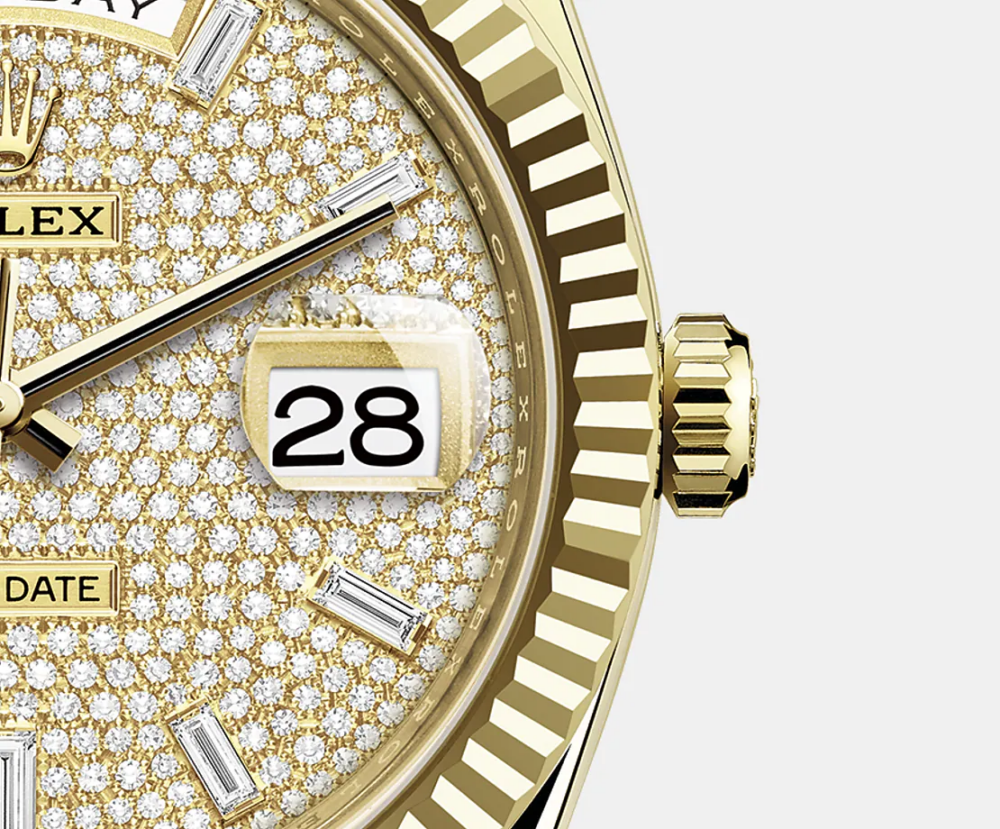 Day-Date Yellow Gold Pavé Dial Fluted Bezel
