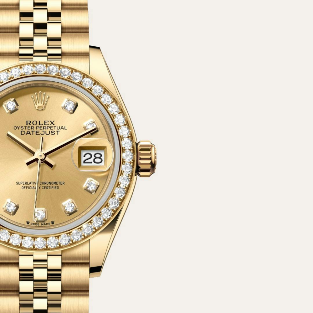 Lady-Datejust Oyster, 28 mm, yellow gold and diamond