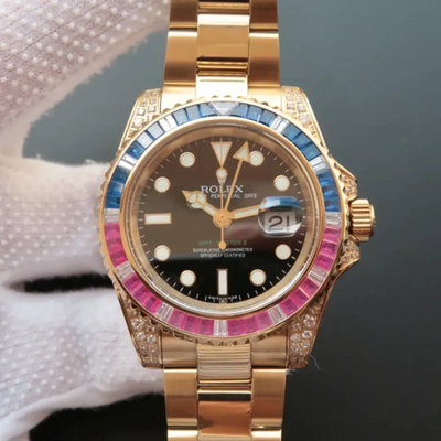 GMT – Master II GOLDEN BLUE / RED DIAMOND BLACK DIAL 40MM