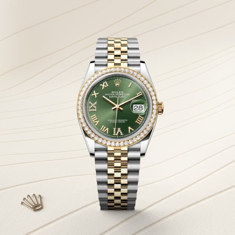 Datejust 36 Oyster, 36 mm, Oystersteel, yellow gold and diamonds