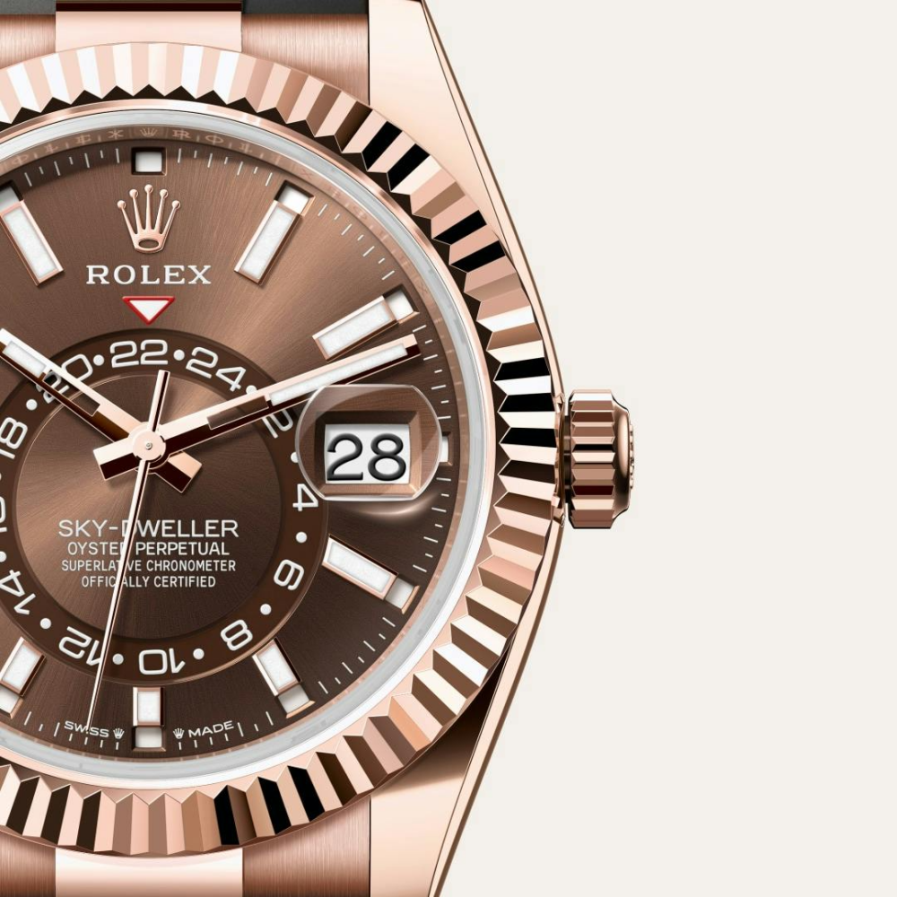 Sky-Dweller 18K Rose Gold, Chocolate Index Dial, Oysterflex Bracelet, 42 mm