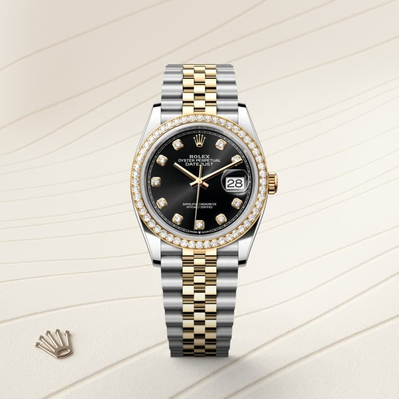 Datejust 36 Oyster, 36 mm, Oystersteel, yellow gold and diamonds
