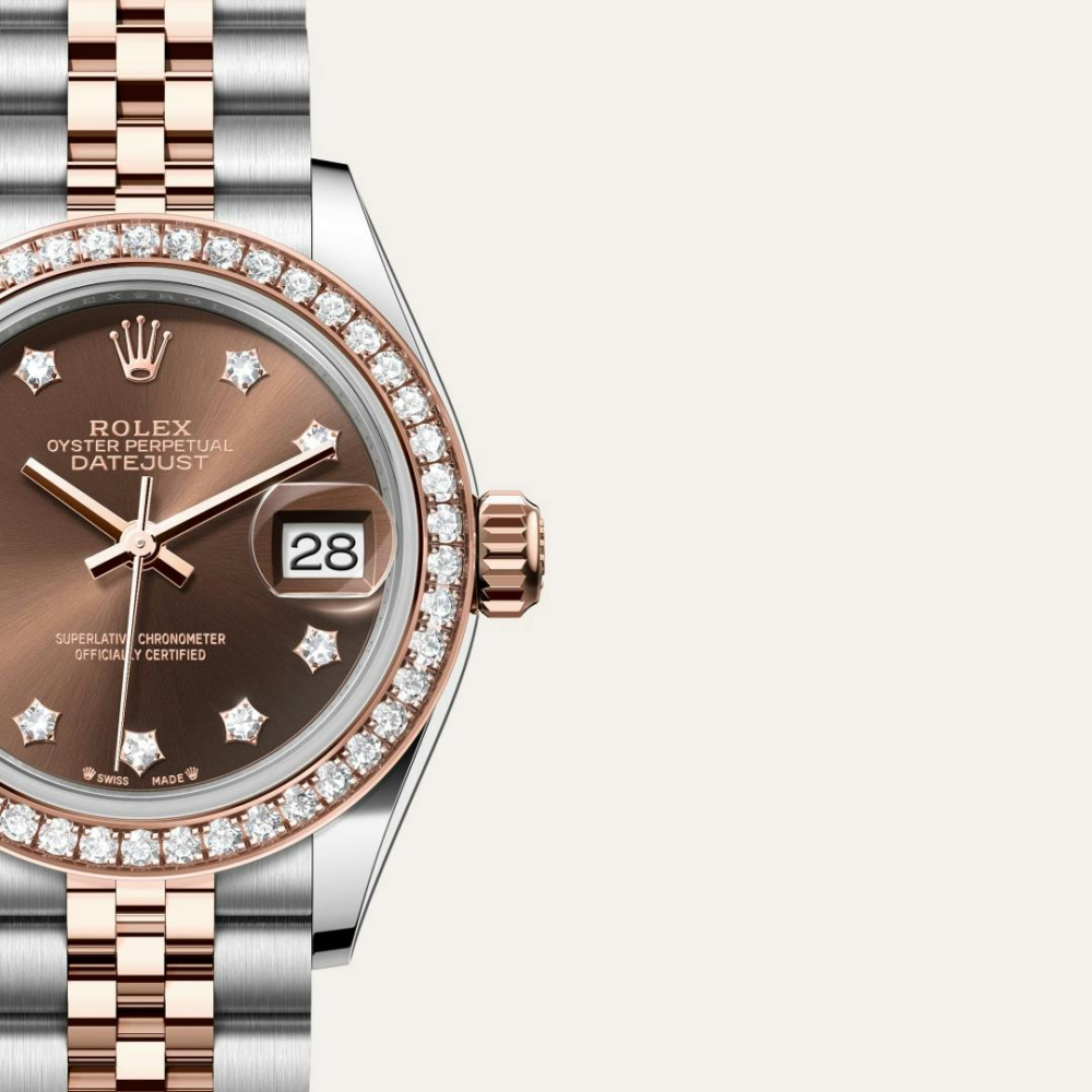 Lady-Datejust Oyster, 28 mm, Oystersteel, Everose gold and diamonds
