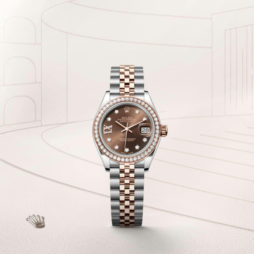 Lady-Datejust Oyster, 28 mm, Oystersteel, Everose gold and diamonds