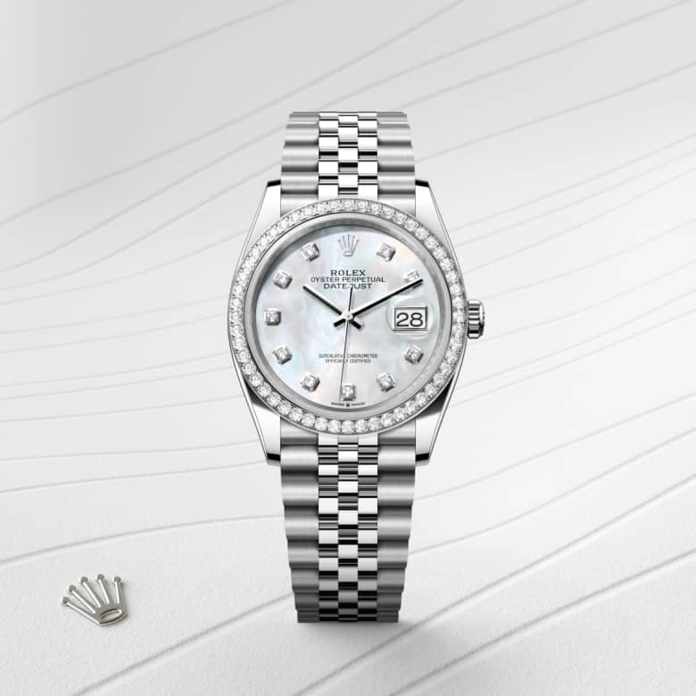 Datejust 36 Oyster, 36 mm, Oystersteel, white gold and diamonds