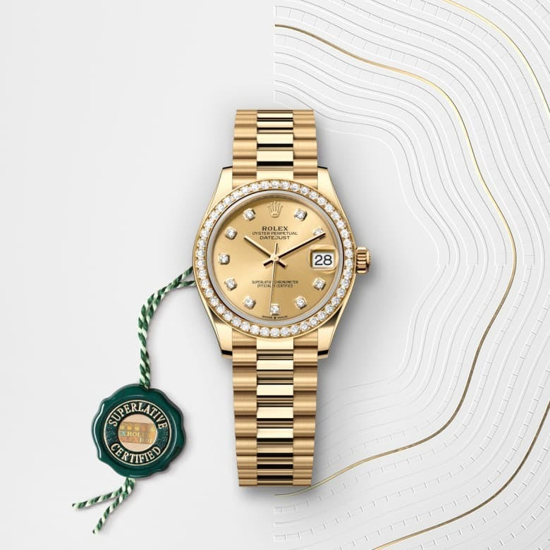 Datejust 31 Oyster, 31 mm, yellow gold and diamonds