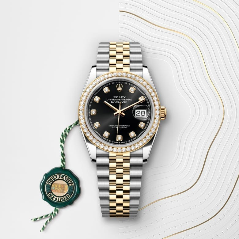 Datejust 36 Oyster, 36 mm, Oystersteel, yellow gold and diamonds