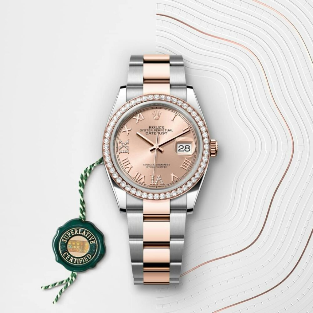 Datejust 36 Oyster, 36 mm, Oystersteel, Everose gold and diamonds
