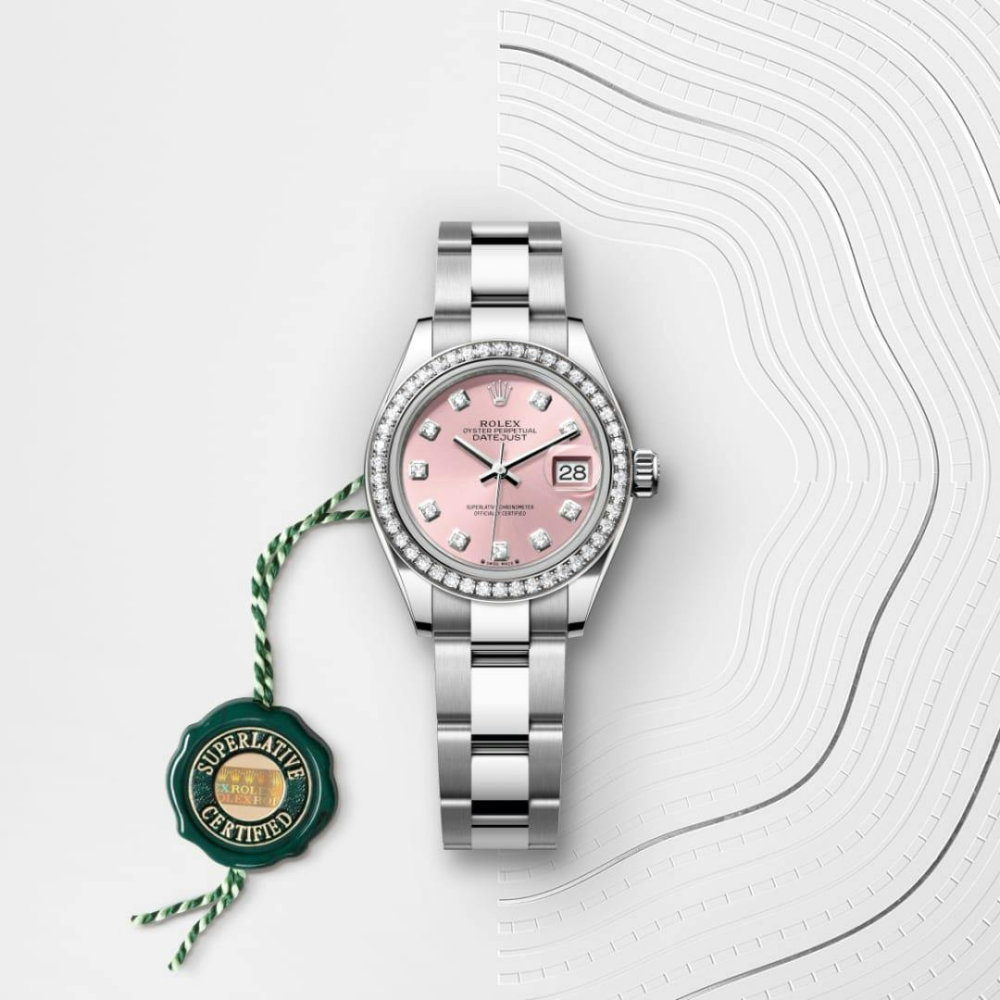 Lady-Datejust Oyster, 28 mm, Oystersteel, white gold and diamonds