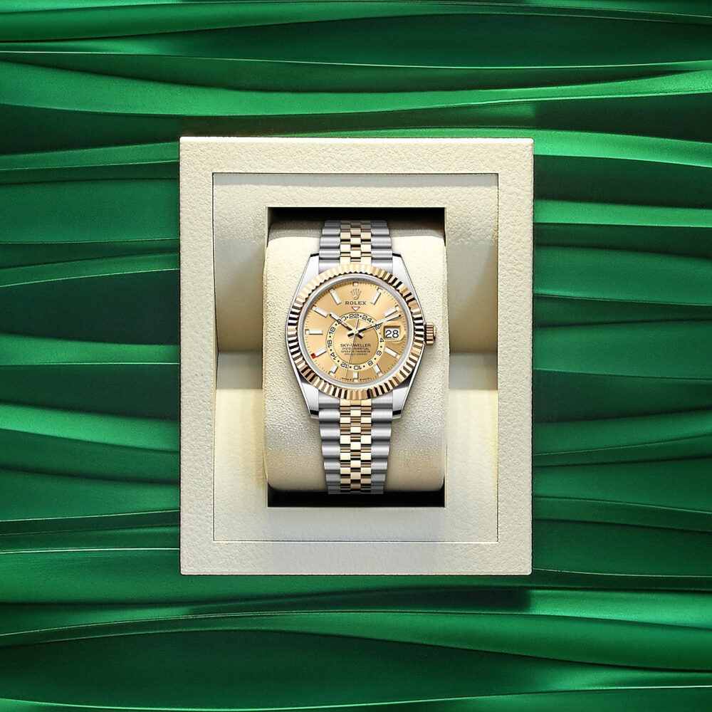 Sky-Dweller, 42mm, Oystersteel and 18k Yellow Gold, Champagne, Jubilee