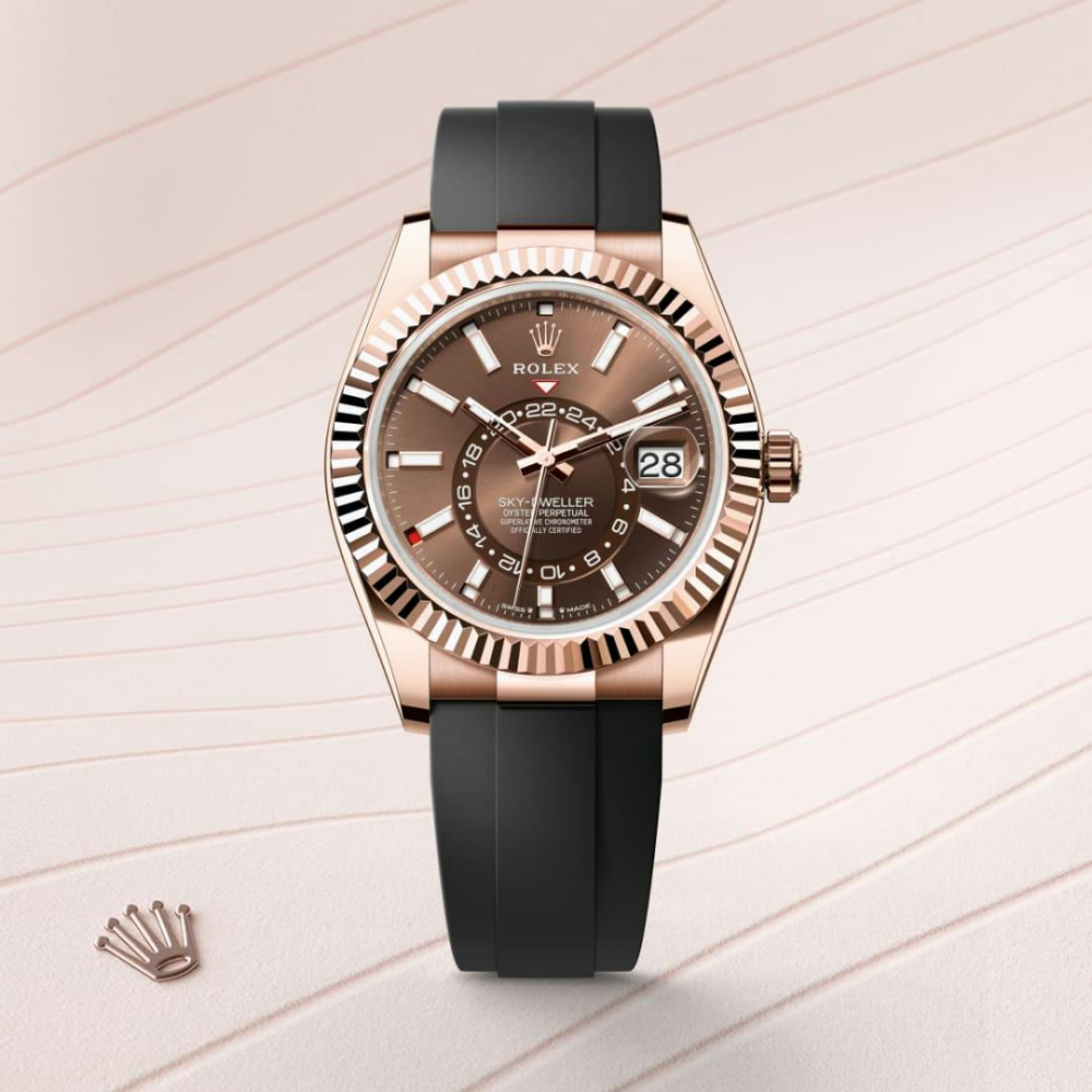 Sky-Dweller 18K Rose Gold, Chocolate Index Dial, Oysterflex Bracelet, 42 mm