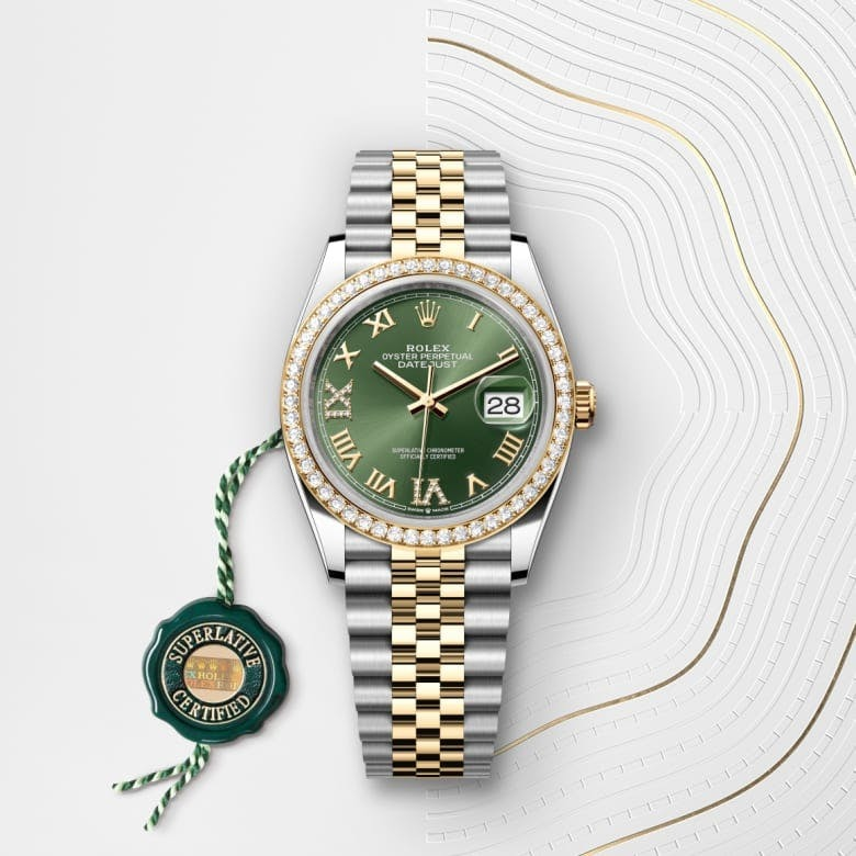 Datejust 36 Oyster, 36 mm, Oystersteel, yellow gold and diamonds