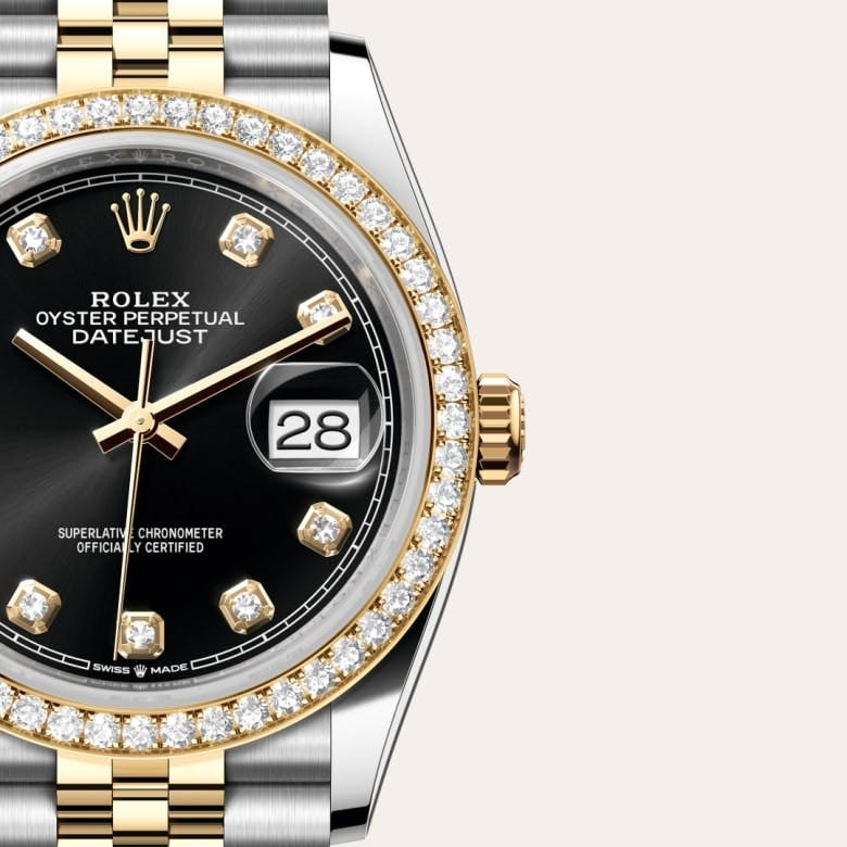 Datejust 36 Oyster, 36 mm, Oystersteel, yellow gold and diamonds