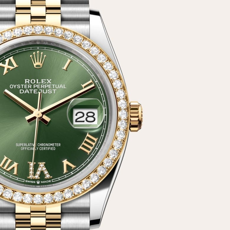 Datejust 36 Oyster, 36 mm, Oystersteel, yellow gold and diamonds