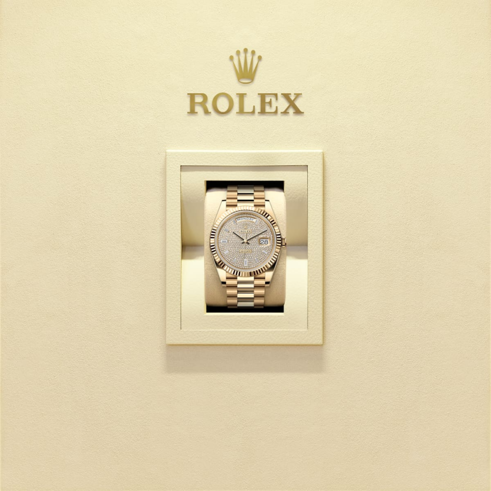 Day-Date Yellow Gold Pavé Dial Fluted Bezel