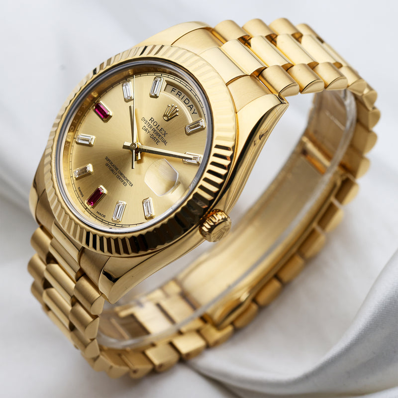 Day-Date II 218238 Full Set Factory Ruby Baguette Dial