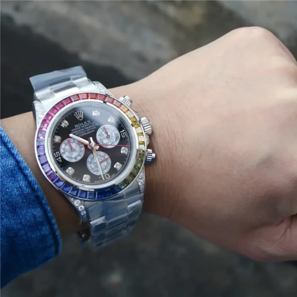 Cosmograph Daytona Rainbow White Gold Black Dial with Diamond Bezel