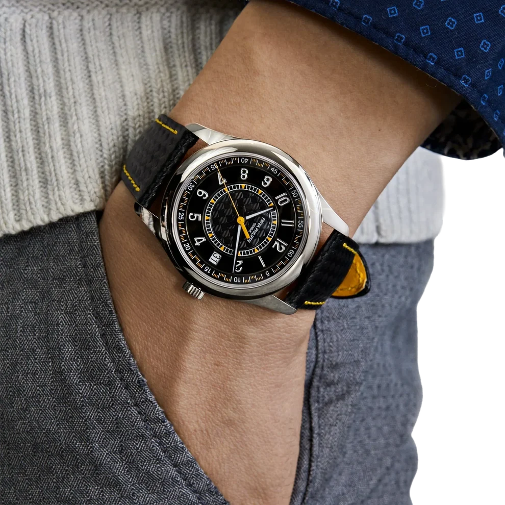 Calatrava 40mm 6007G-001 White Gold Black Dial Yellow Accents