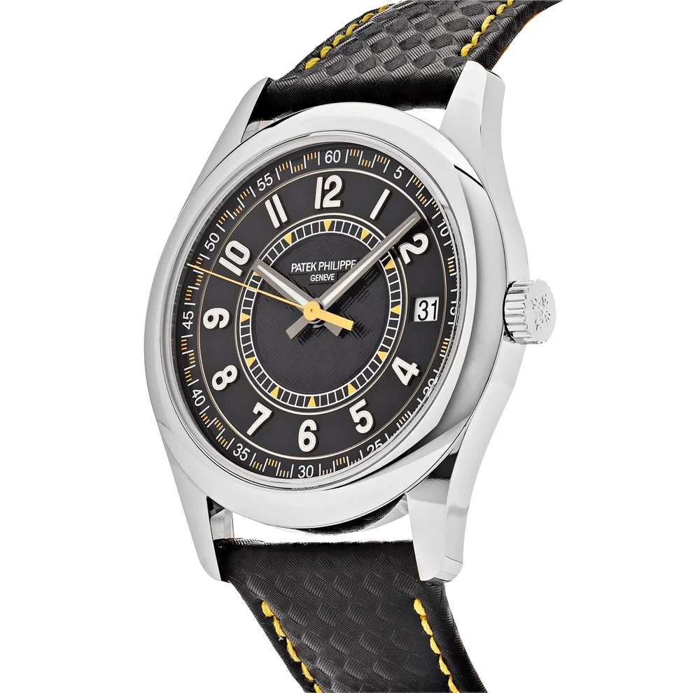 Calatrava 40mm 6007G-001 White Gold Black Dial Yellow Accents