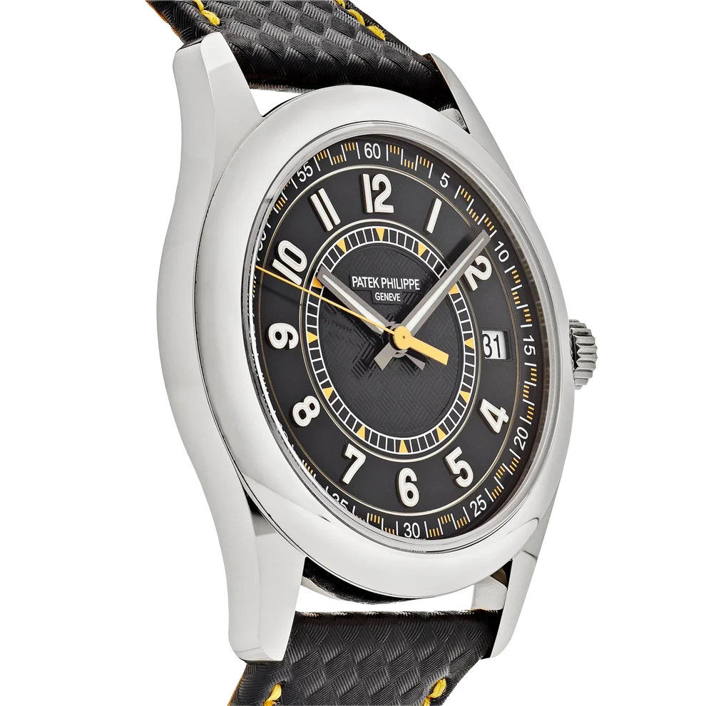 Calatrava 40mm 6007G-001 White Gold Black Dial Yellow Accents