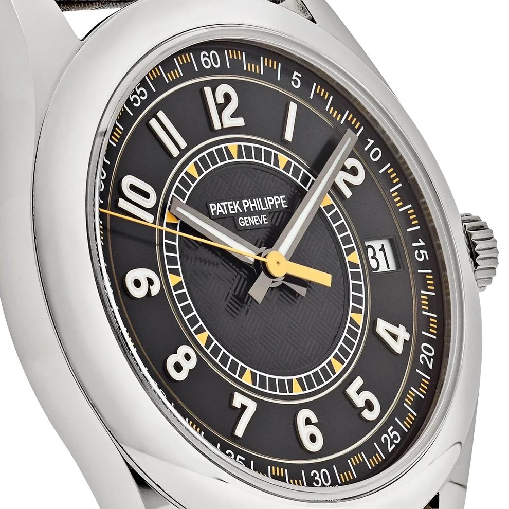 Calatrava 40mm 6007G-001 White Gold Black Dial Yellow Accents